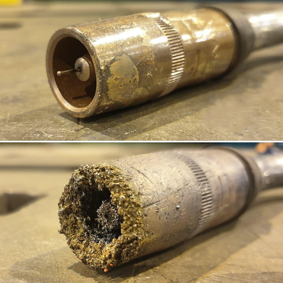 damaged MIG nozzle