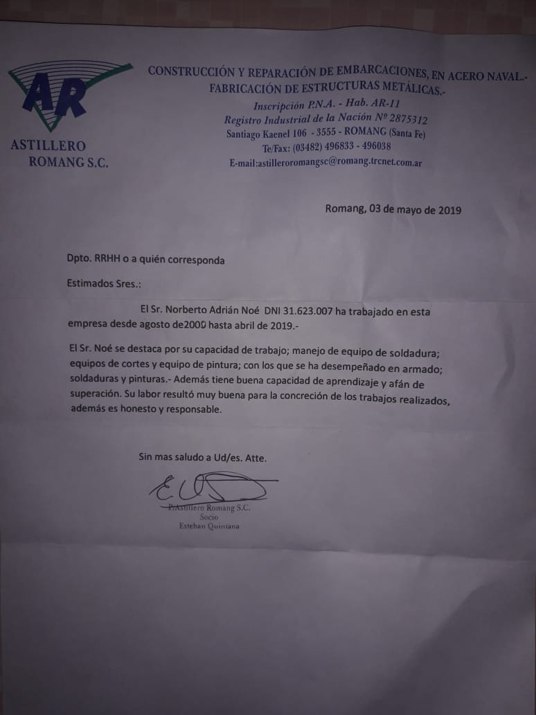 Busca trabajo soy soldador naval cuento con carta de recomendación